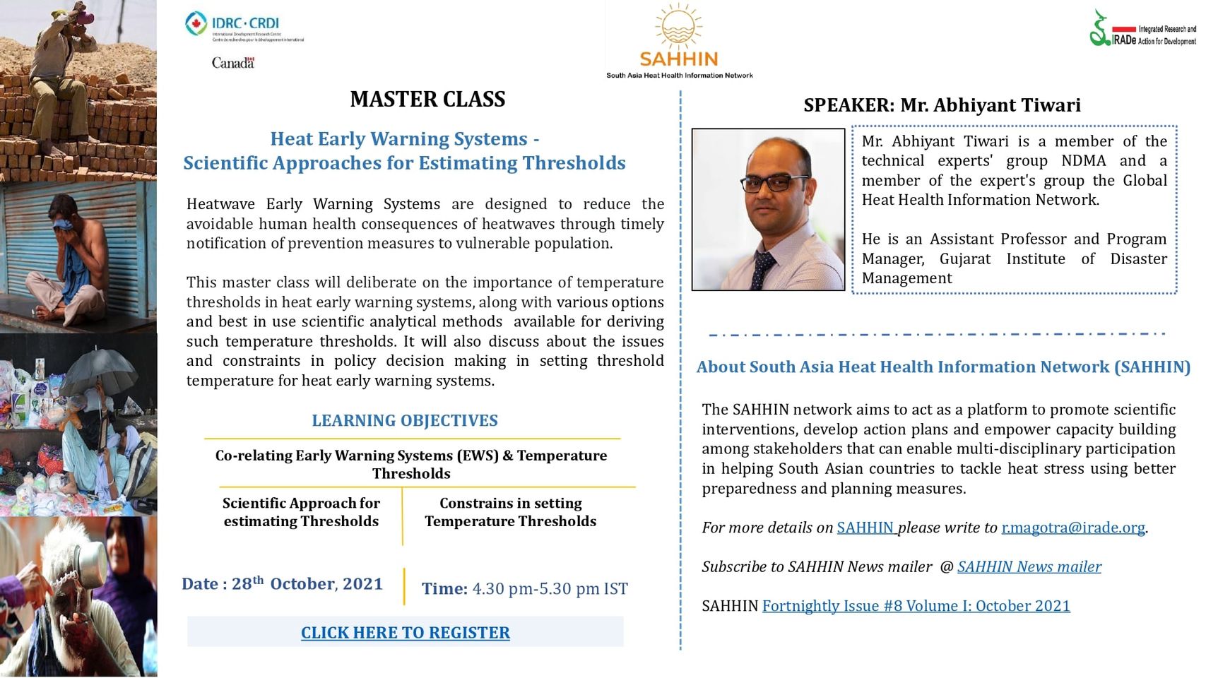 Fourth SAHHIN Global Master Class on ‘Heat Early Warning Systems-Scientific Approaches for Estimating Thresholds’